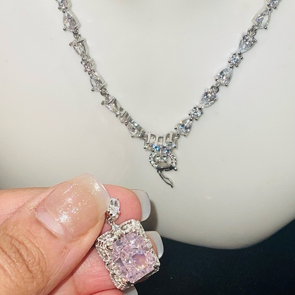 Rare pink crystal beautiful custom designed detachable charm cocktail necklace - Picture 6 of 14